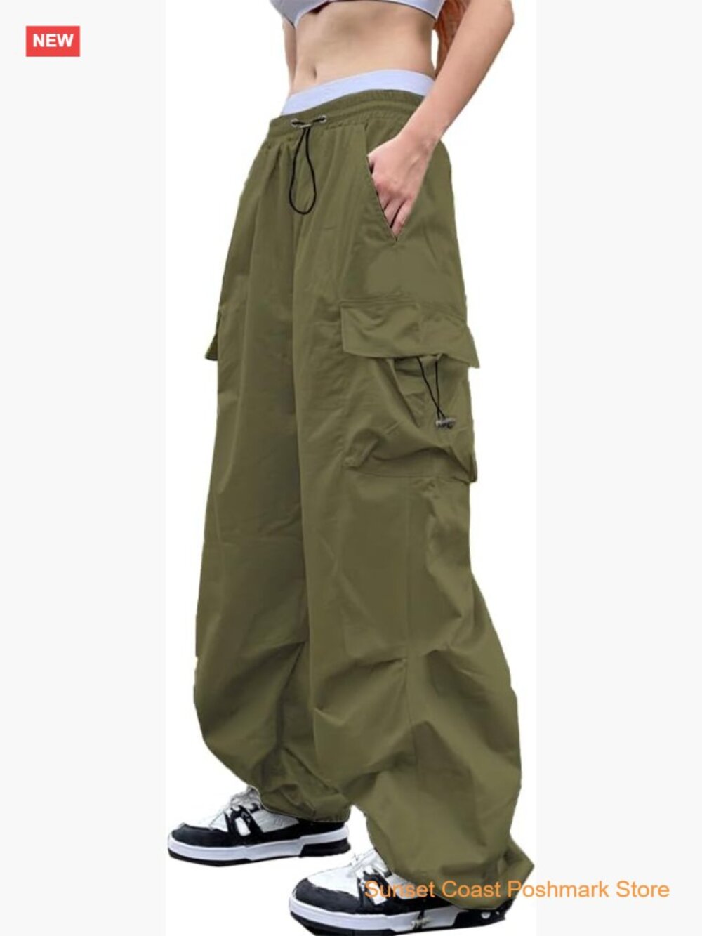 Baggy Cargo Pants Y2K Parachute Pants Women Drawstring Multi Pockets Loose Fit